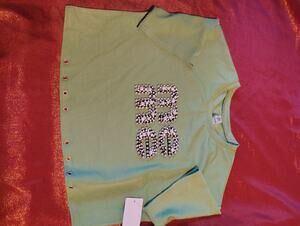 SAL T-Shirt Womens M Green Short Sleeve Grommet Hem Crew Tee With Tags